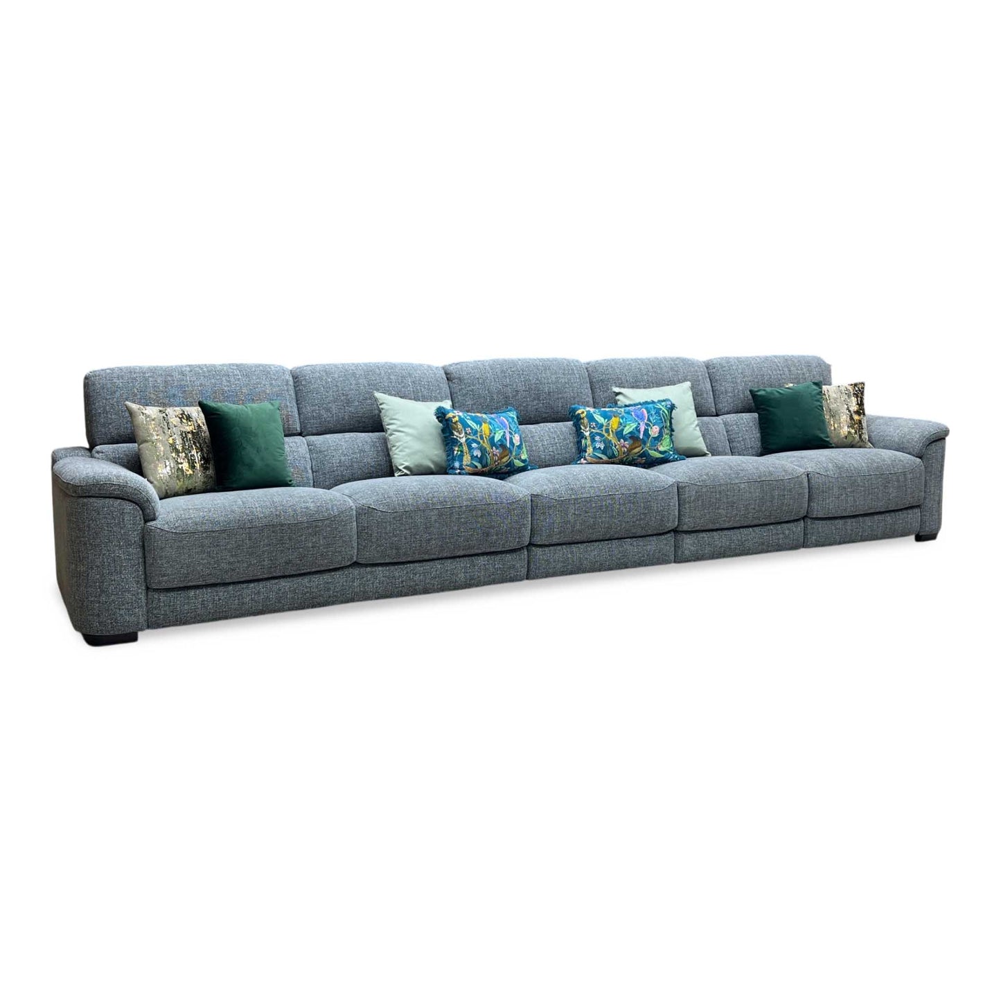 ‘Nova’ Fab-Cac-R450 Gun Metal Grey Fabric XL 5 Seater Power Recliner Sofa with Power Headrest