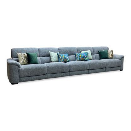 ‘Nova’ Fab-Cac-R450 Gun Metal Grey Fabric XL 5 Seater Power Recliner Sofa with Power Headrest