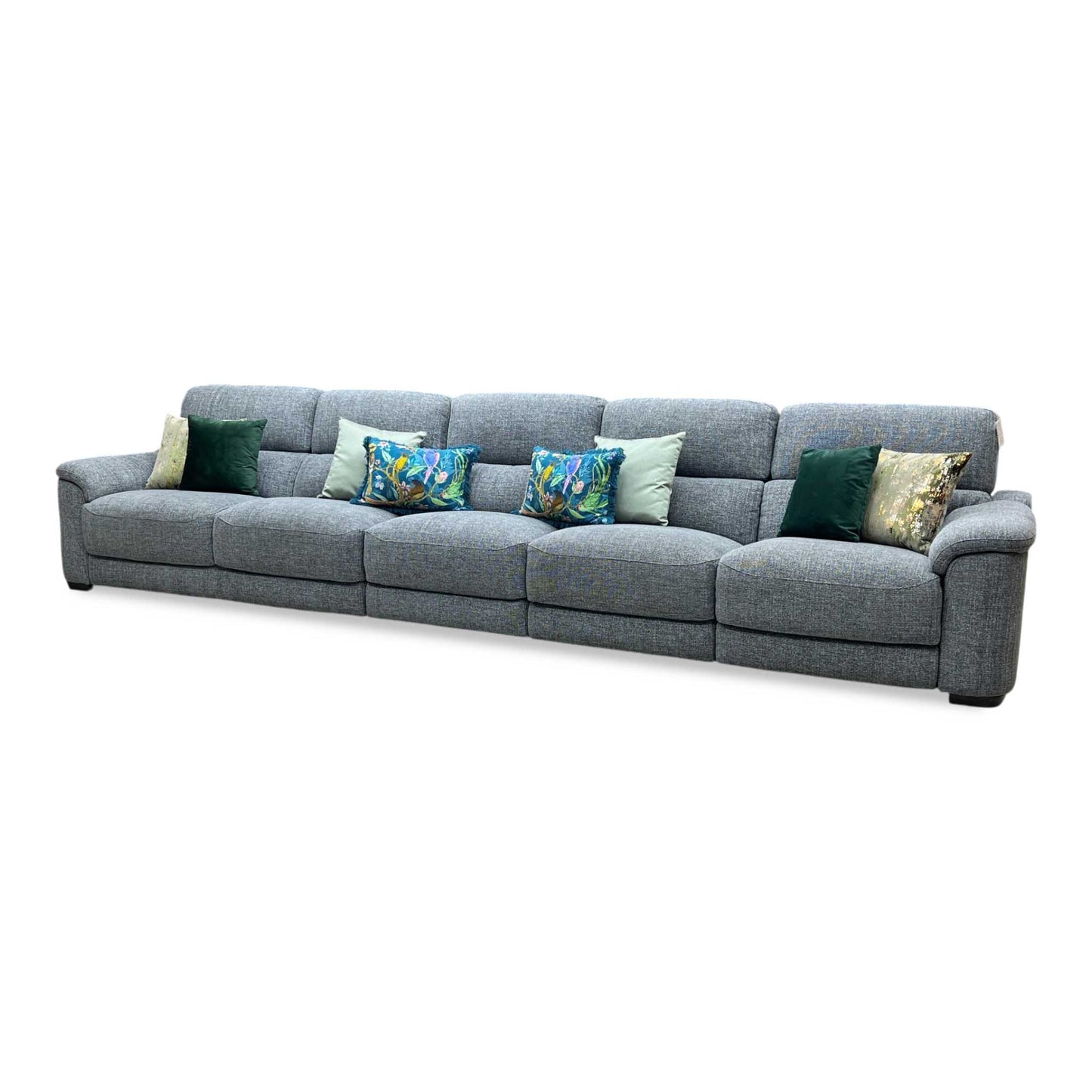 ‘Nova’ Fab-Cac-R450 Gun Metal Grey Fabric XL 5 Seater Power Recliner Sofa with Power Headrest
