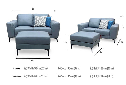 ‘Bocelli’ Tatto Grey 4370 Leather 2 Seater + Leather Chair Set with Footstool