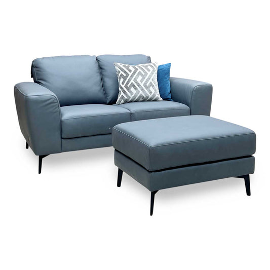 ‘Bocelli’ Tatto Grey 4370 Leather 2 Seater Sofa + Footstool