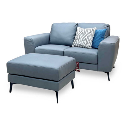 ‘Bocelli’ Tatto Grey 4370 Leather 2 Seater Sofa + Footstool