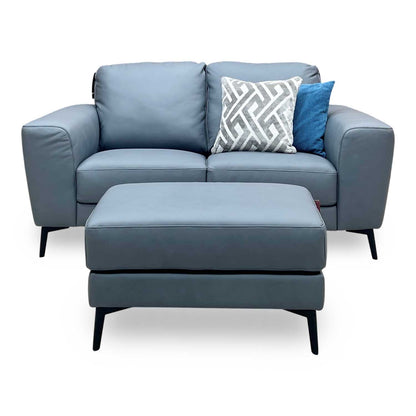 ‘Bocelli’ Tatto Grey 4370 Leather 2 Seater + Leather Chair Set with Footstool