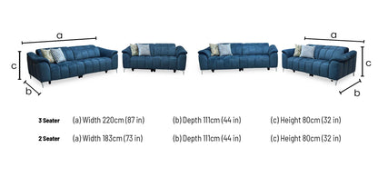 ‘Angelo’ Giula Dark Blue Gl-0108 Fabric 3 + 2 Seater Power Recliner Sofa Set with Power Headrests