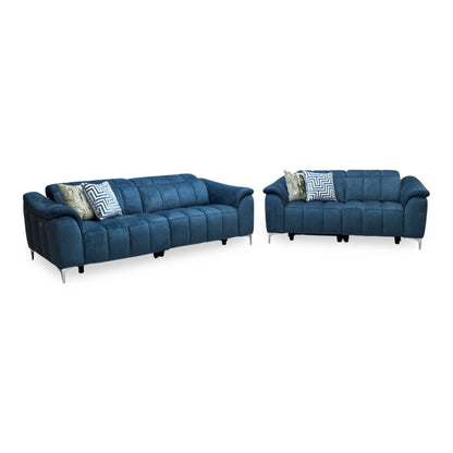‘Angelo’ Giula Dark Blue Gl-0108 Fabric 3 + 2 Seater Power Recliner Sofa Set with Power Headrests