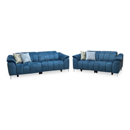 ‘Angelo’ Giula Dark Blue Gl-0108 Fabric 3 + 2 Seater Power Recliner Sofa Set with Power Headrests