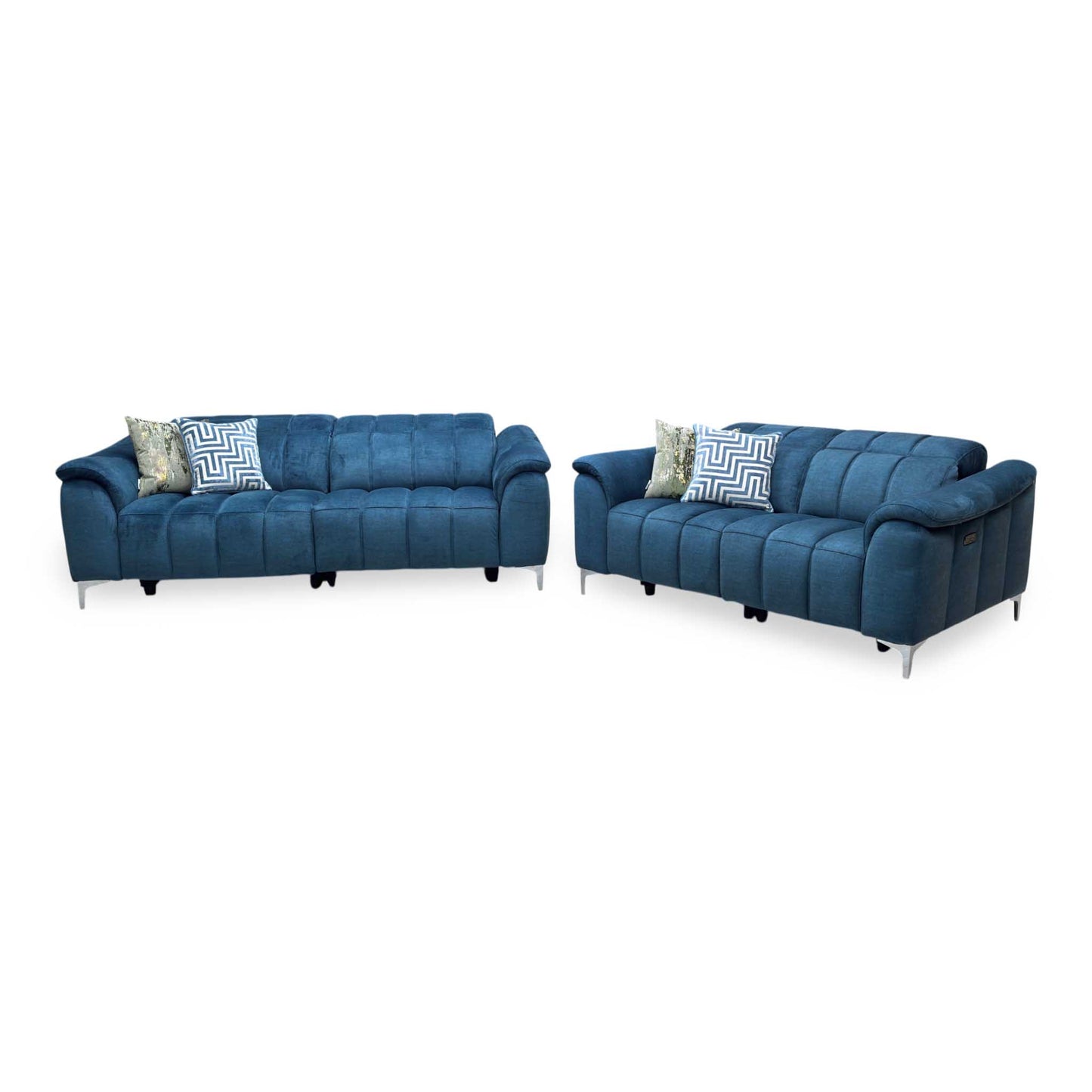 ‘Angelo’ Giula Dark Blue Gl-0108 Fabric 3 + 2 Seater Power Recliner Sofa Set with Power Headrests