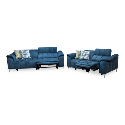 ‘Angelo’ Giula Dark Blue Gl-0108 Fabric 3 + 2 Seater Power Recliner Sofa Set with Power Headrests