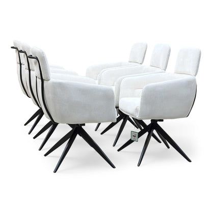‘Jason’ White Corduroy Fabric Swivel Dining Chair - Set Of 6