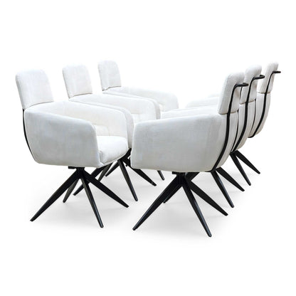 ‘Jason’ White Corduroy Fabric Swivel Dining Chair - Set Of 6