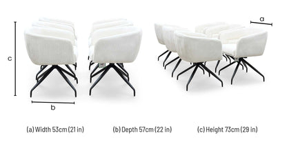 ‘Atlas’ White Corduroy Fabric Swivel Dining Chair - Set Of 6