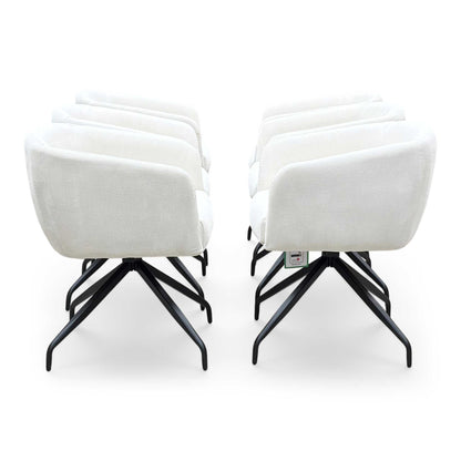 ‘Atlas’ White Corduroy Fabric Swivel Dining Chair - Set Of 6
