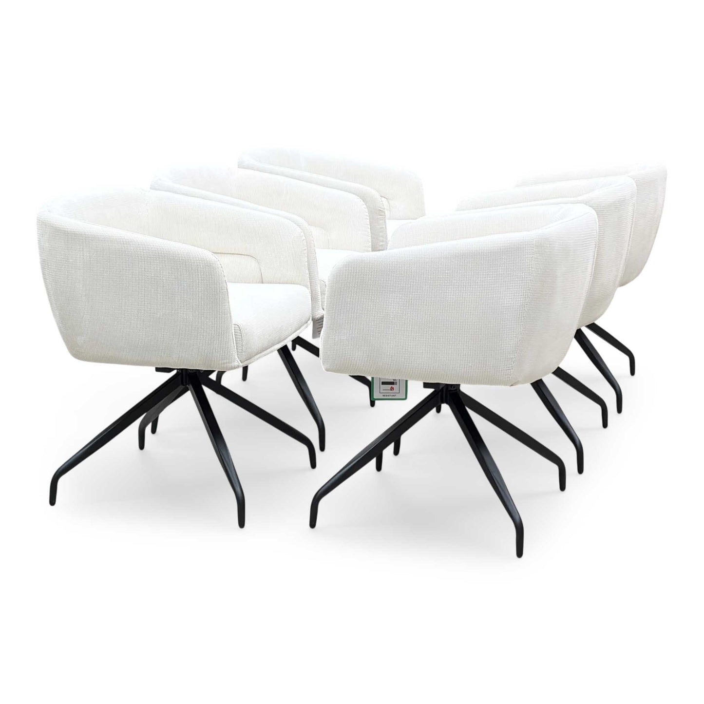 ‘Atlas’ White Corduroy Fabric Swivel Dining Chair - Set Of 6