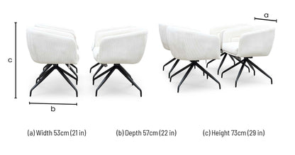 ‘Atlas’ White Corduroy Fabric Swivel Dining Chair - Set Of 4