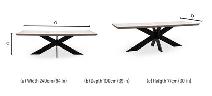 Bodahl 'Terra' 8 Vintage Grey Solid Oak 240cm Dining Table with Metal Star Base