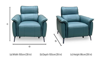 ‘Jude’ Oslo Peacock Green Cat-40_09 Leather 3 Seater Sofa & Power Recliner Chair Set with Power Headrest, Lumbar & Heated Seats