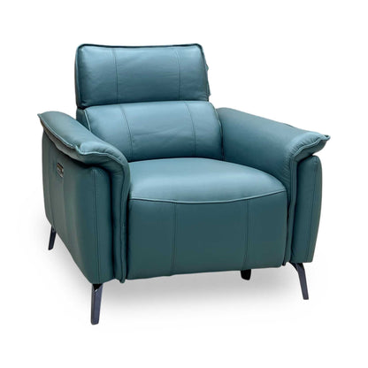 ‘Jude’ Oslo Peacock Green Cat-40_09 Leather 3 Seater Sofa & Power Recliner Chair Set with Power Headrest, Lumbar & Heated Seats