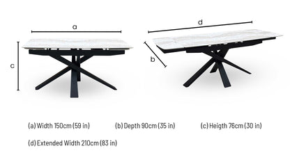 ‘Germain’ Real Marble Top Small Extending Dining Table