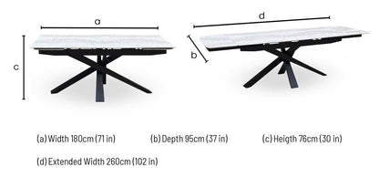 ‘Germain’ Real Marble Top Large Extending Dining Table
