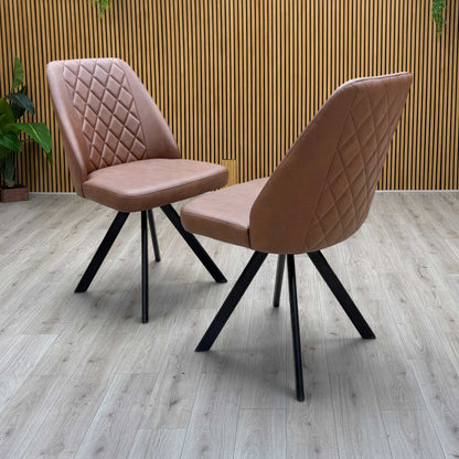 ‘Jupiter’ Tan Brown Faux Leather Set of 2 Swivel Dining Chairs