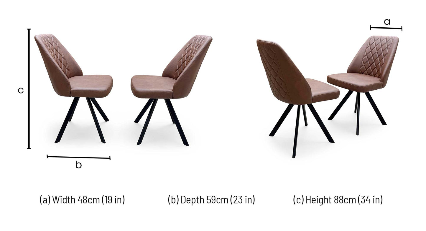 ‘Jupiter’ Tan Brown Faux Leather Set of 2 Swivel Dining Chairs