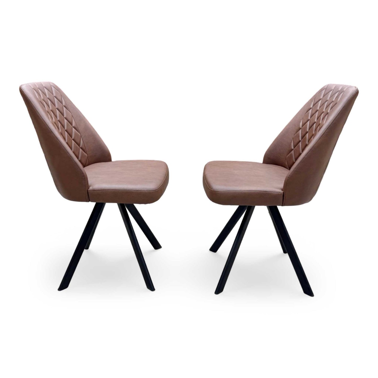 ‘Jupiter’ Tan Brown Faux Leather Set of 2 Swivel Dining Chairs