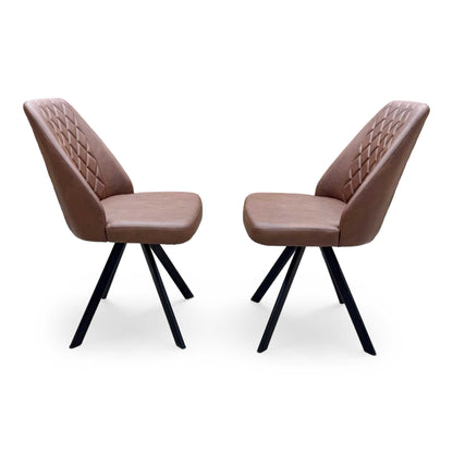 ‘Jupiter’ Tan Brown Faux Leather Set of 2 Swivel Dining Chairs