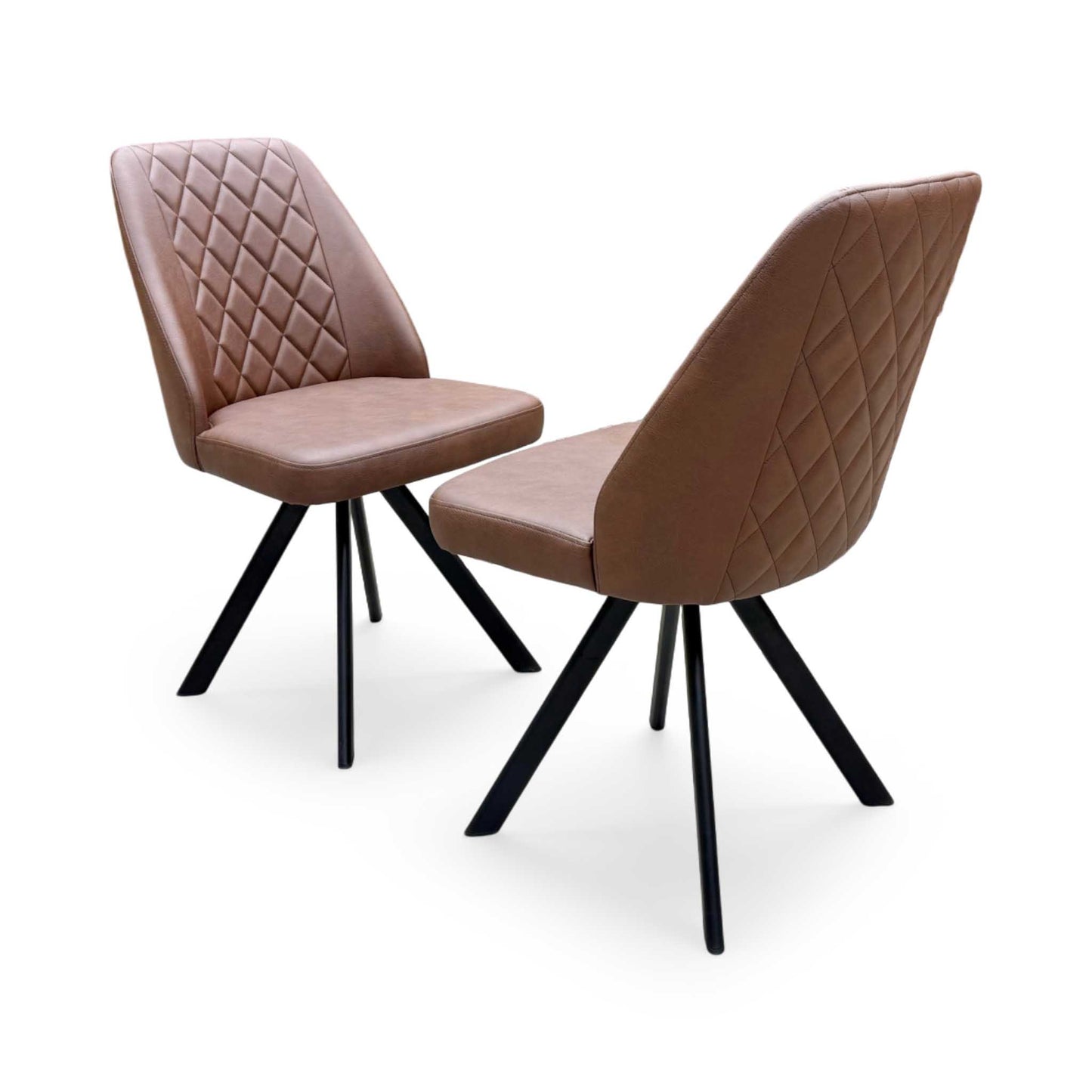 ‘Jupiter’ Tan Brown Faux Leather Set of 2 Swivel Dining Chairs