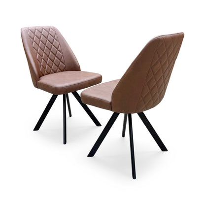 ‘Jupiter’ Tan Brown Faux Leather Set of 2 Swivel Dining Chairs