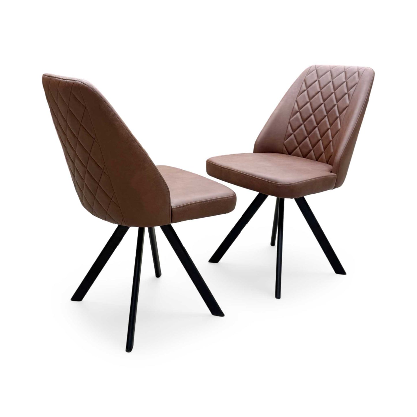 ‘Jupiter’ Tan Brown Faux Leather Set of 2 Swivel Dining Chairs