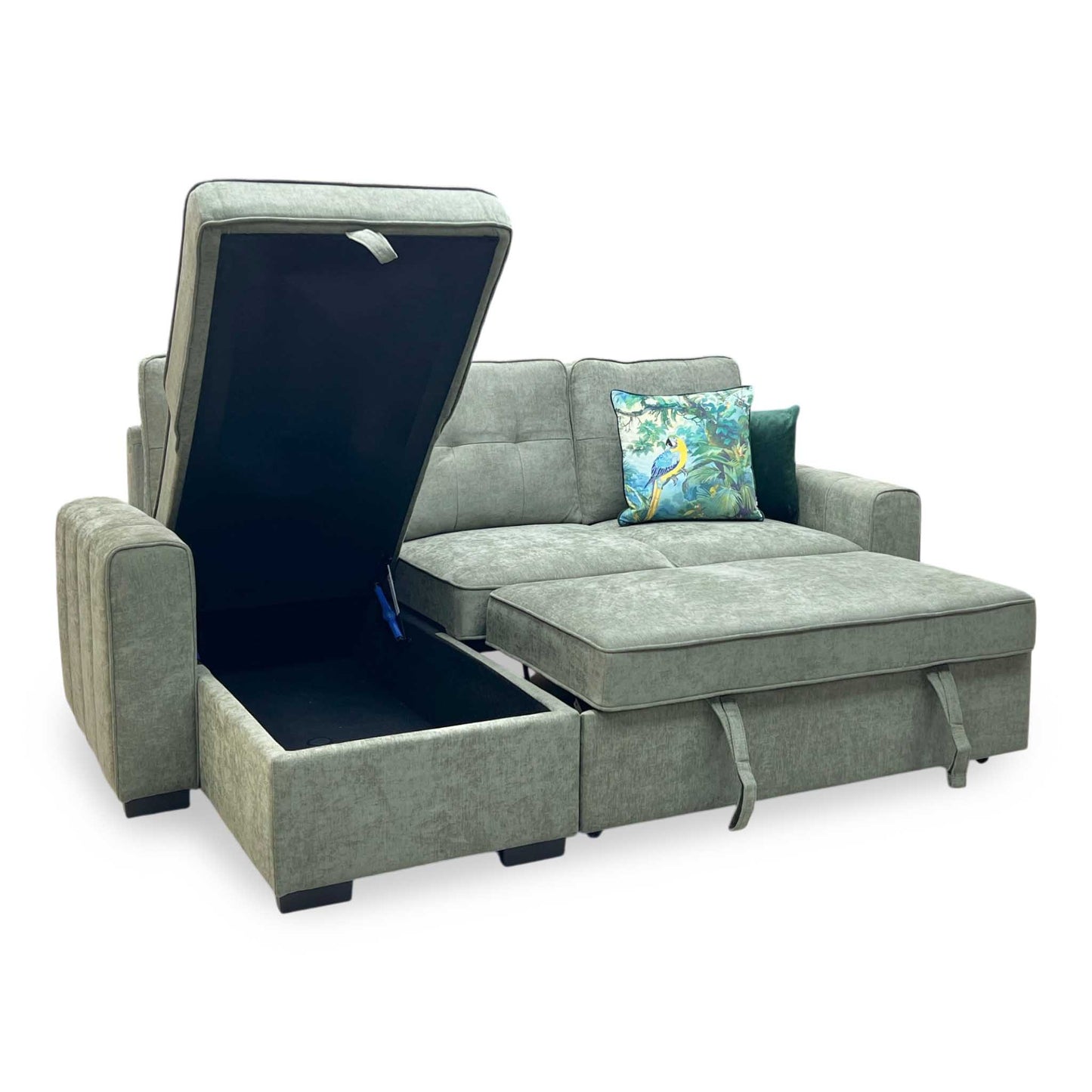 ‘Terry’ Sage Green Fabric Reversible Corner Sofa Bed with Storage Chaise