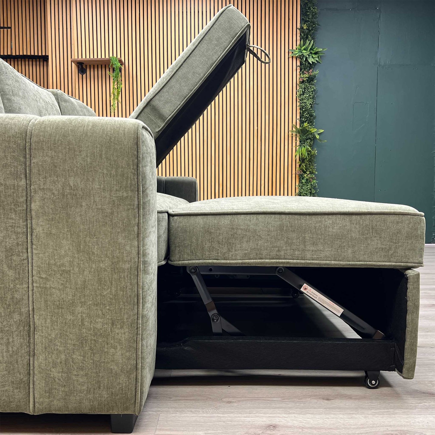 ‘Terry’ Sage Green Fabric Reversible Corner Sofa Bed with Storage Chaise