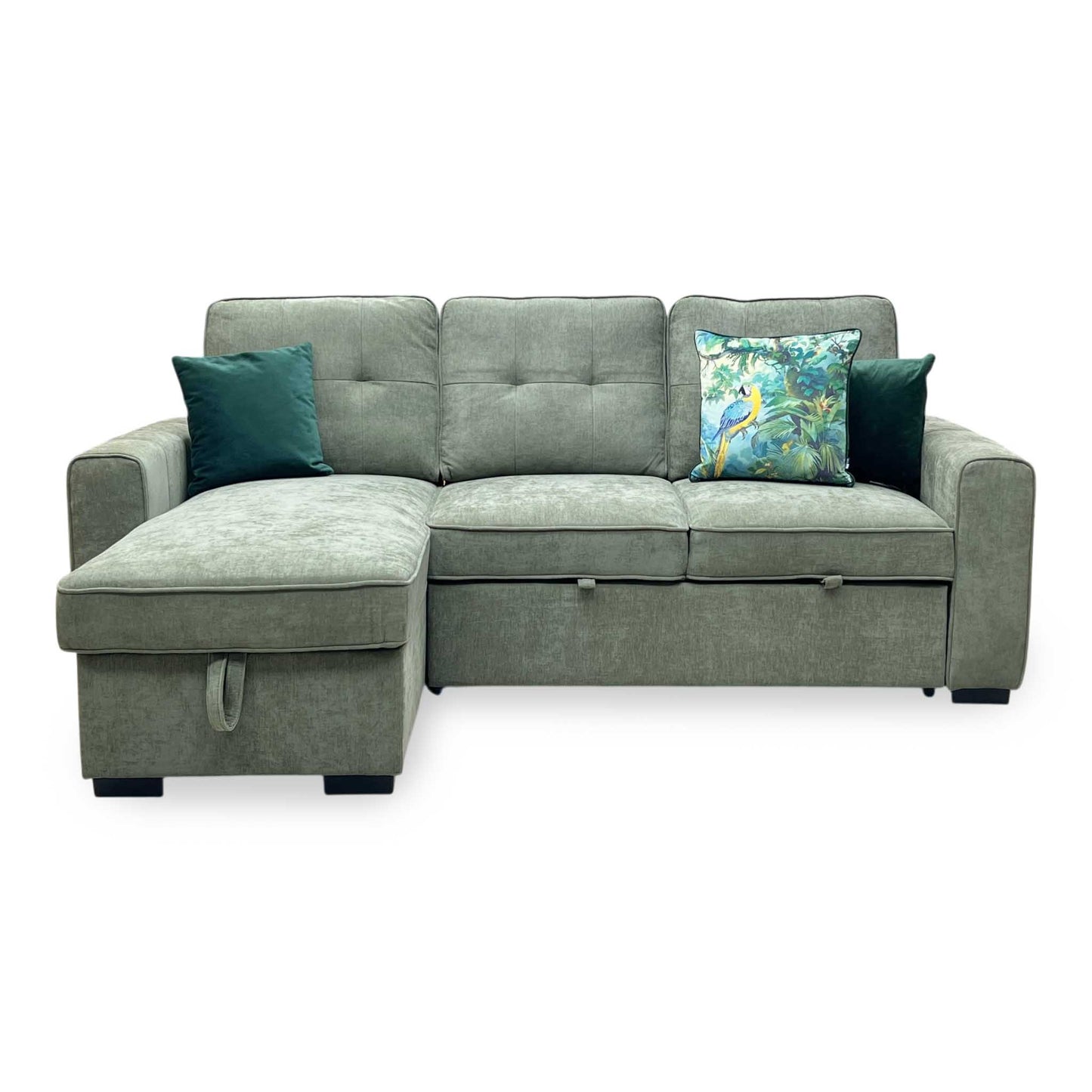 ‘Terry’ Sage Green Fabric Reversible Corner Sofa Bed with Storage Chaise