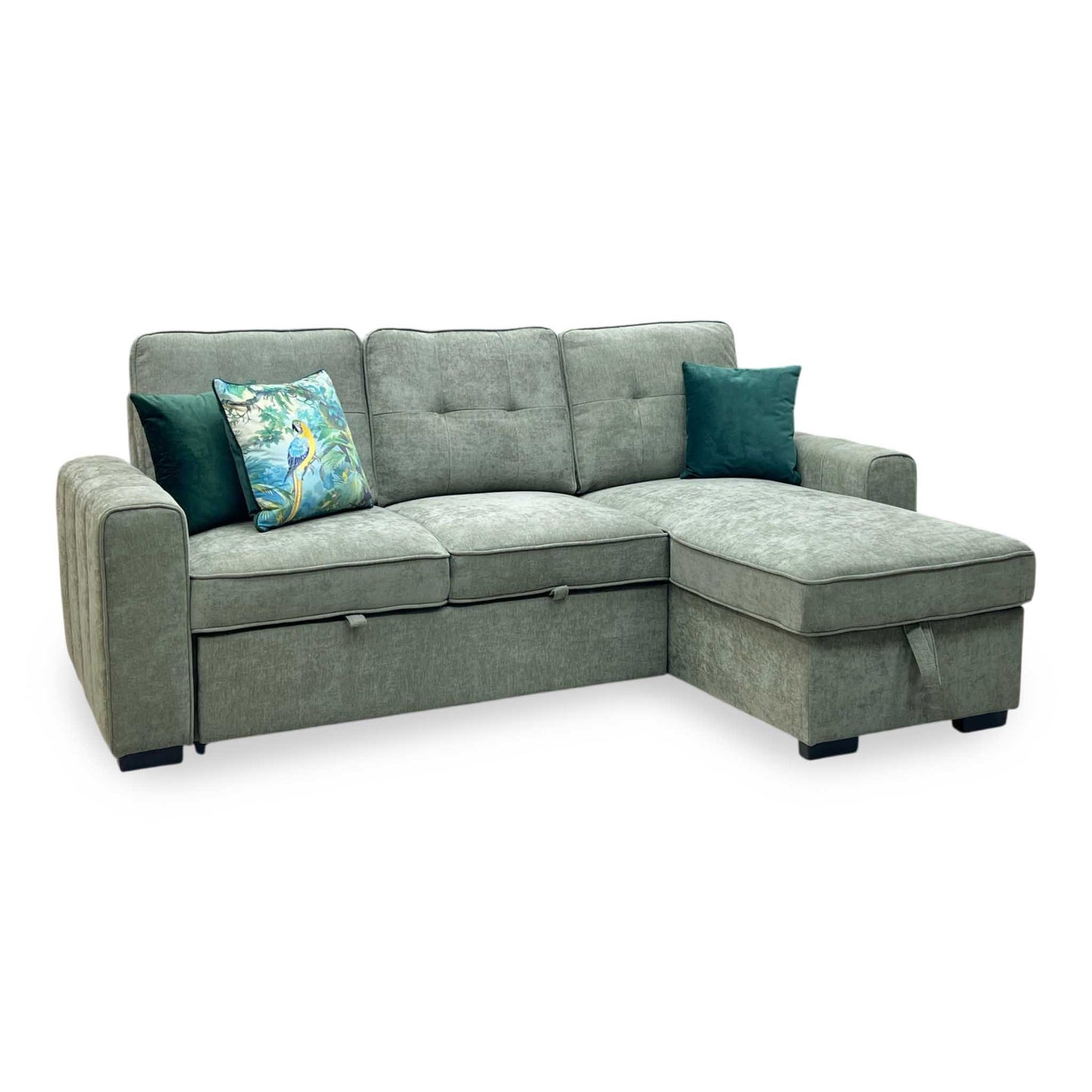 ‘Terry’ Sage Green Fabric Reversible Corner Sofa Bed with Storage Chaise