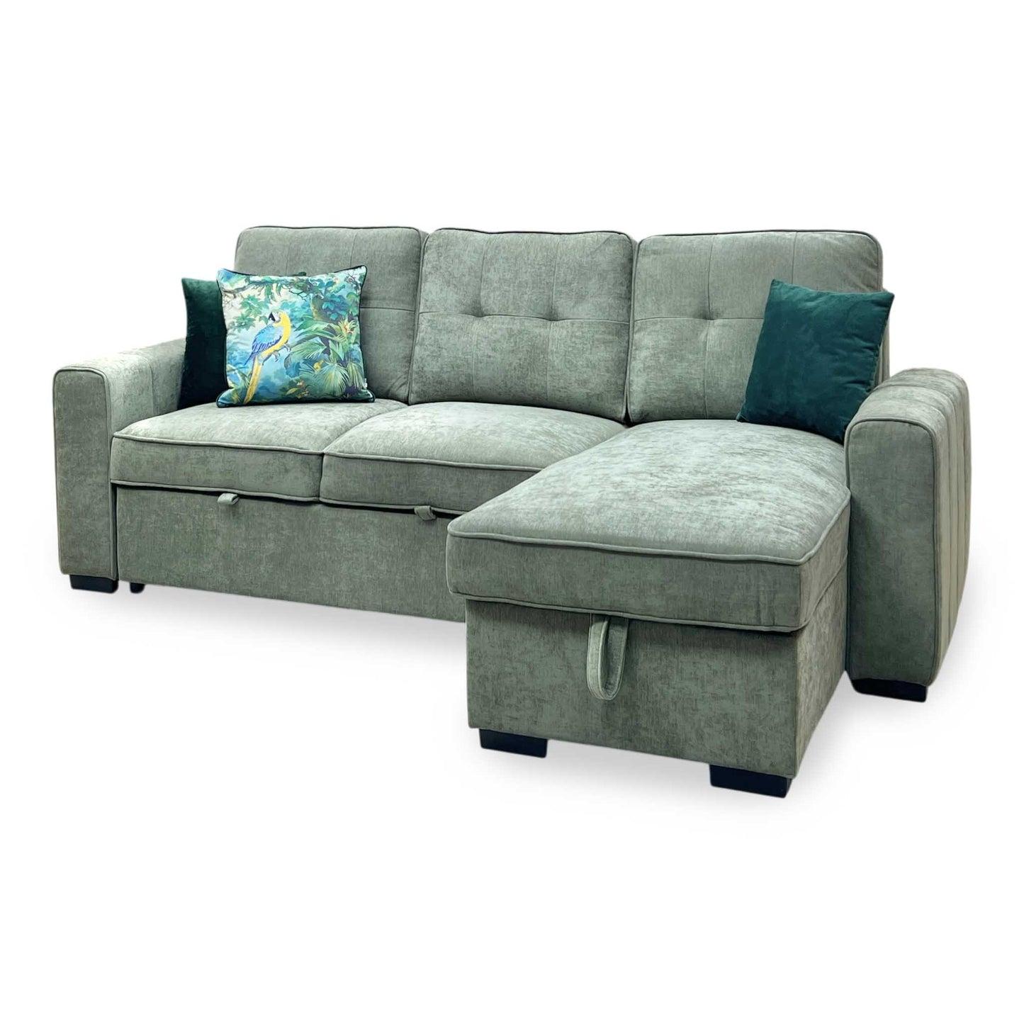 ‘Terry’ Sage Green Fabric Reversible Corner Sofa Bed with Storage Chaise