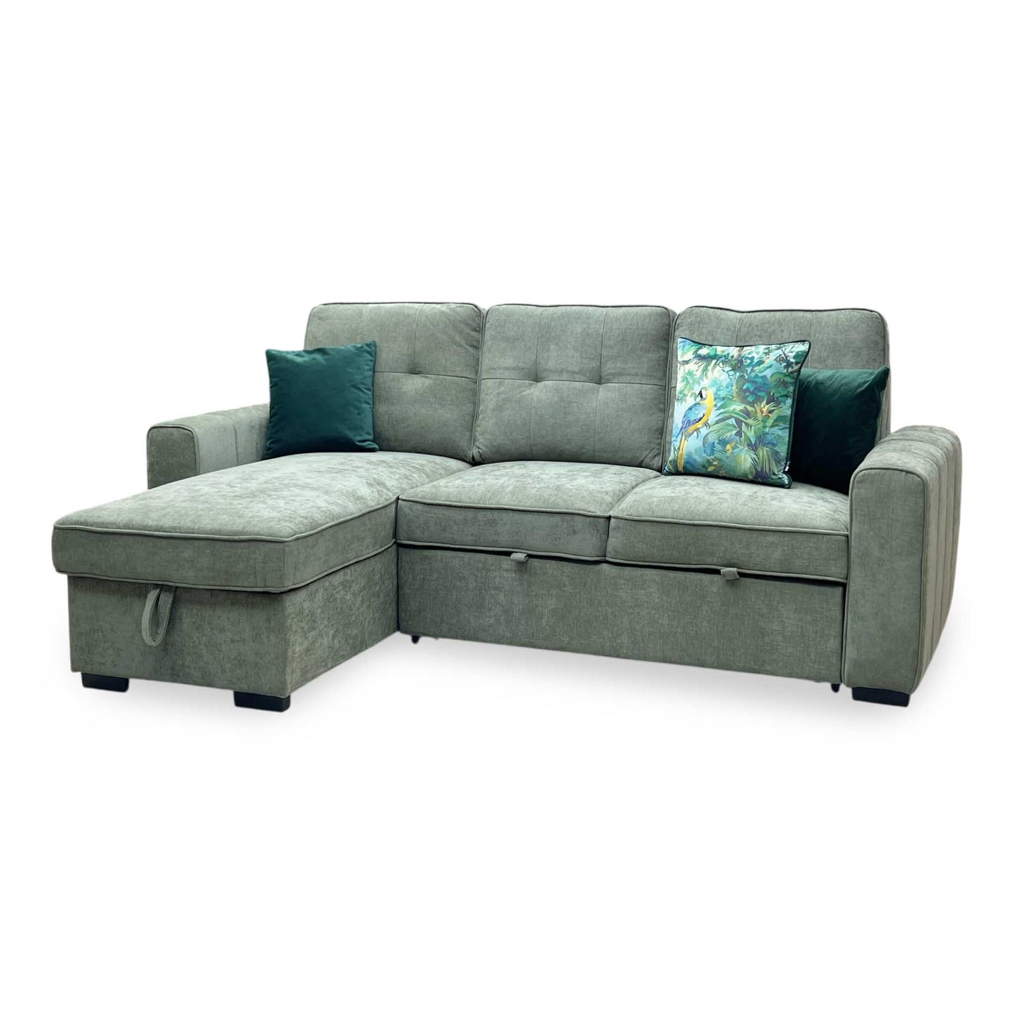 ‘Terry’ Sage Green Fabric Reversible Corner Sofa Bed with Storage Chaise
