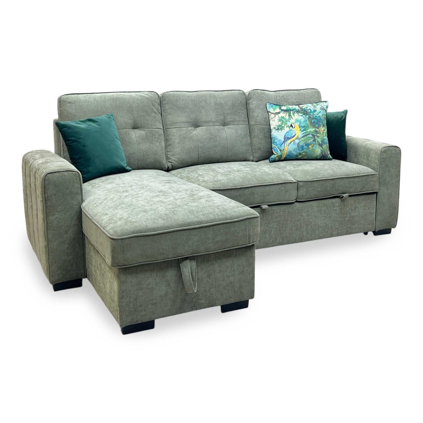 ‘Terry’ Sage Green Fabric Reversible Corner Sofa Bed with Storage Chaise