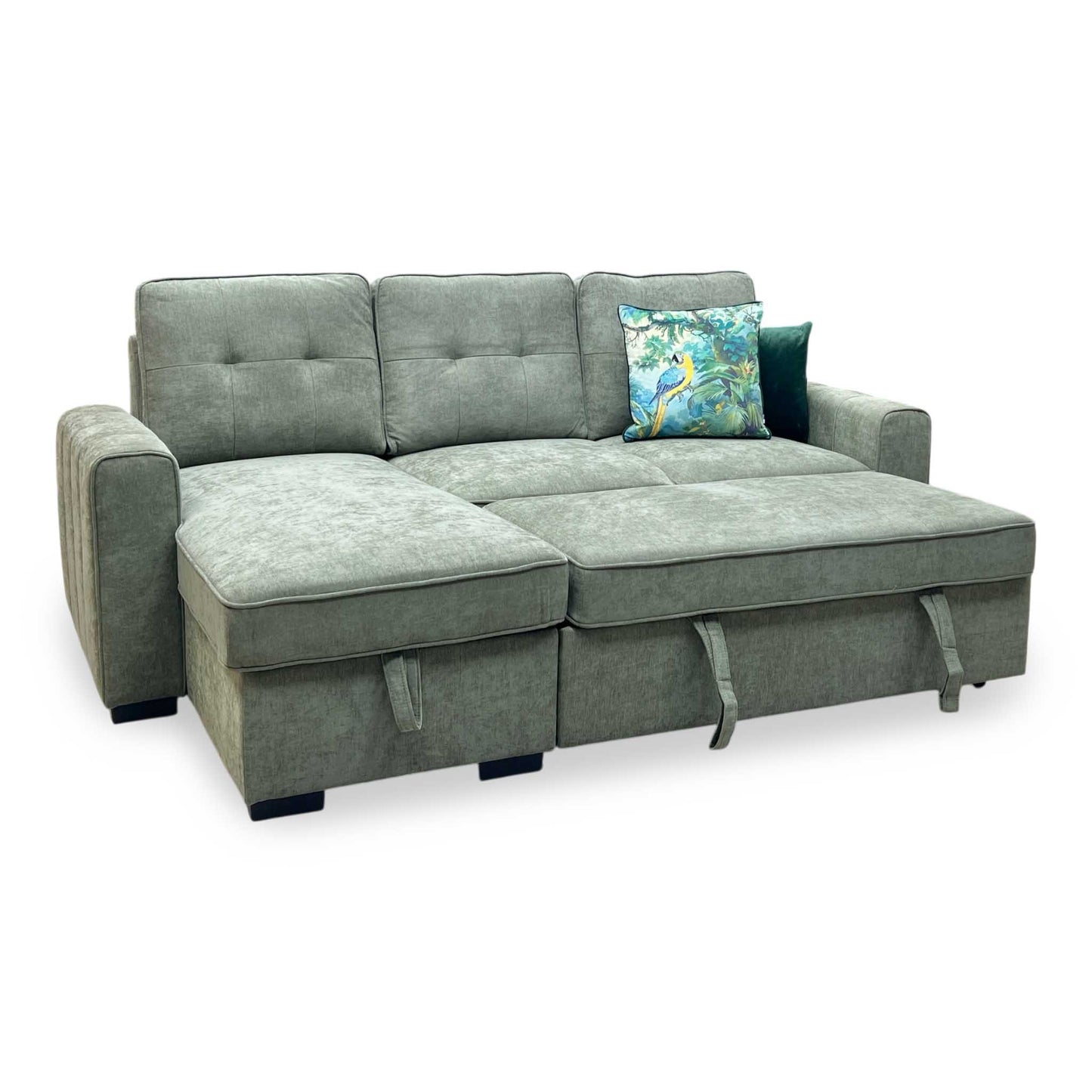 ‘Terry’ Sage Green Fabric Reversible Corner Sofa Bed with Storage Chaise