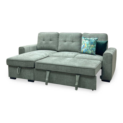 ‘Terry’ Sage Green Fabric Reversible Corner Sofa Bed with Storage Chaise