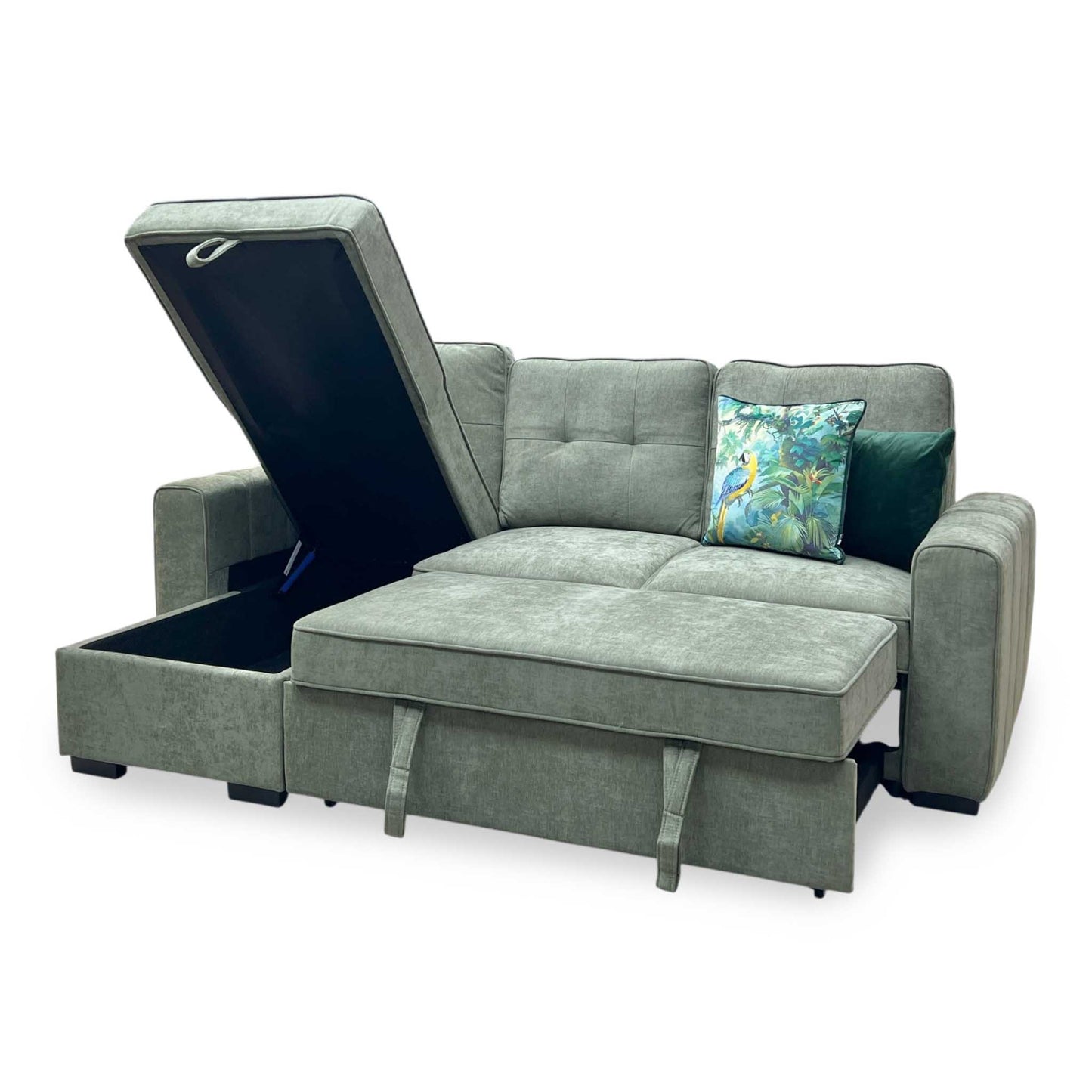 ‘Terry’ Sage Green Fabric Reversible Corner Sofa Bed with Storage Chaise