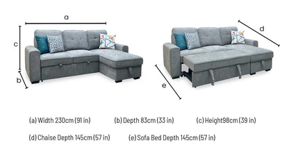 ‘Terry’ Grey Fabric Reversible Corner Sofa Bed with Storage Chaise