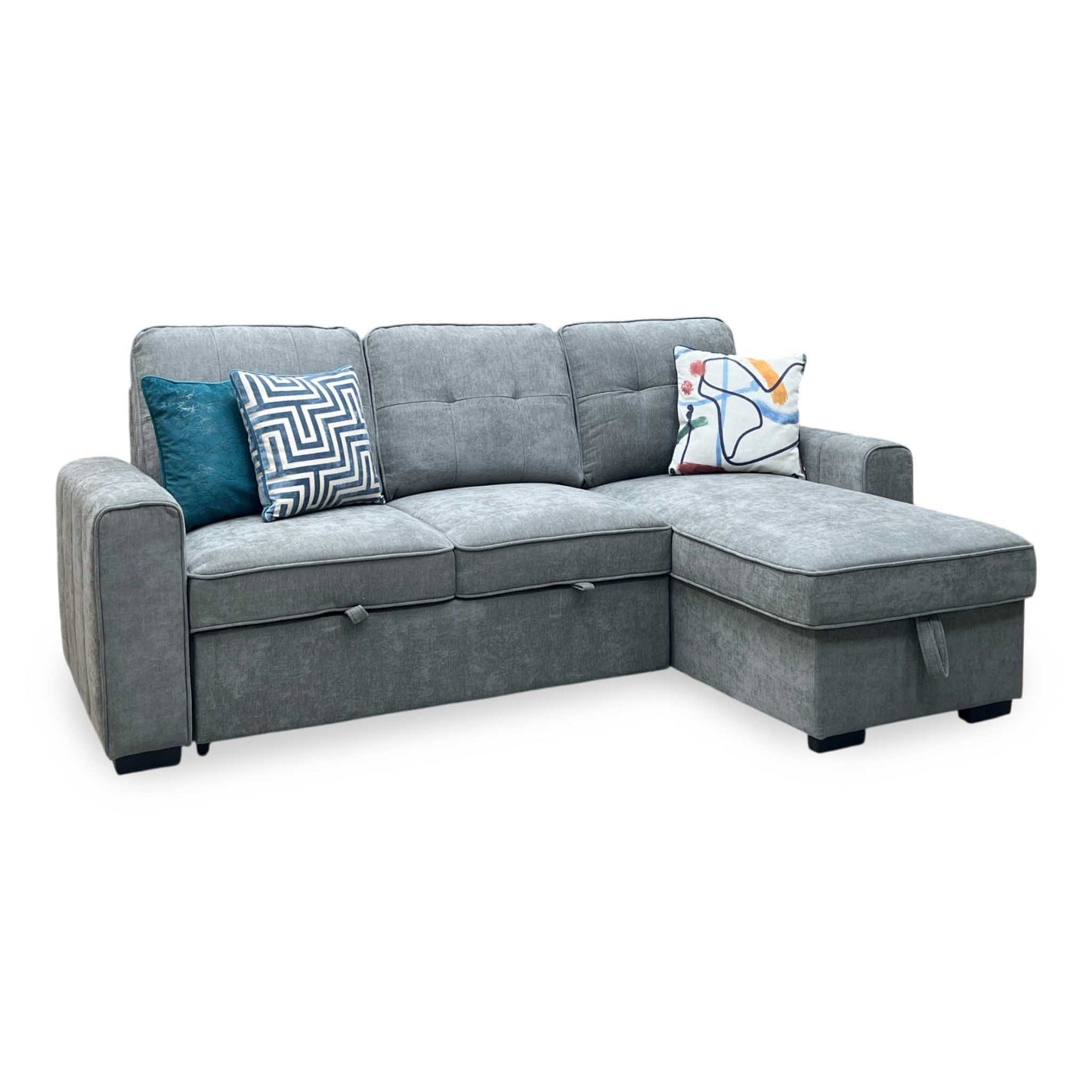 ‘Terry’ Grey Fabric Reversible Corner Sofa Bed with Storage Chaise