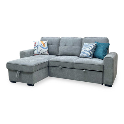 ‘Terry’ Grey Fabric Reversible Corner Sofa Bed with Storage Chaise