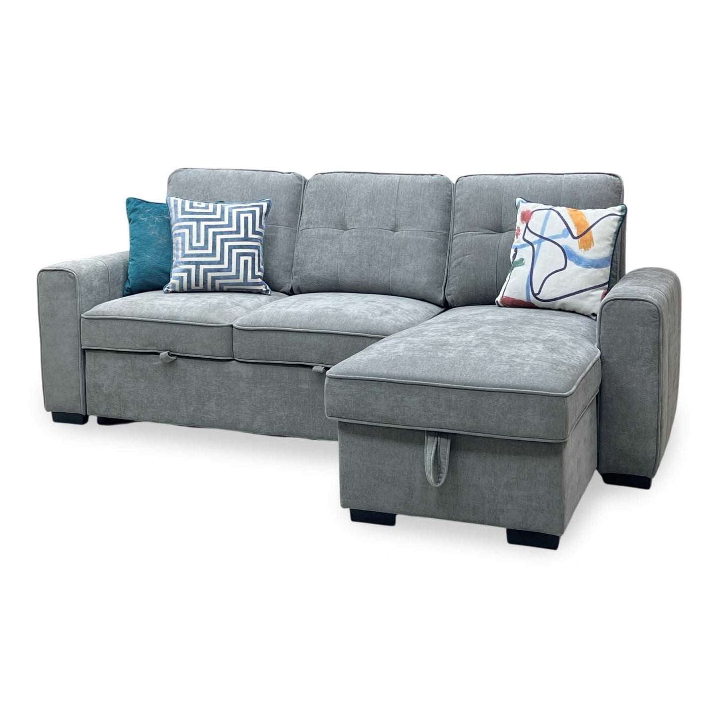 ‘Terry’ Grey Fabric Reversible Corner Sofa Bed with Storage Chaise