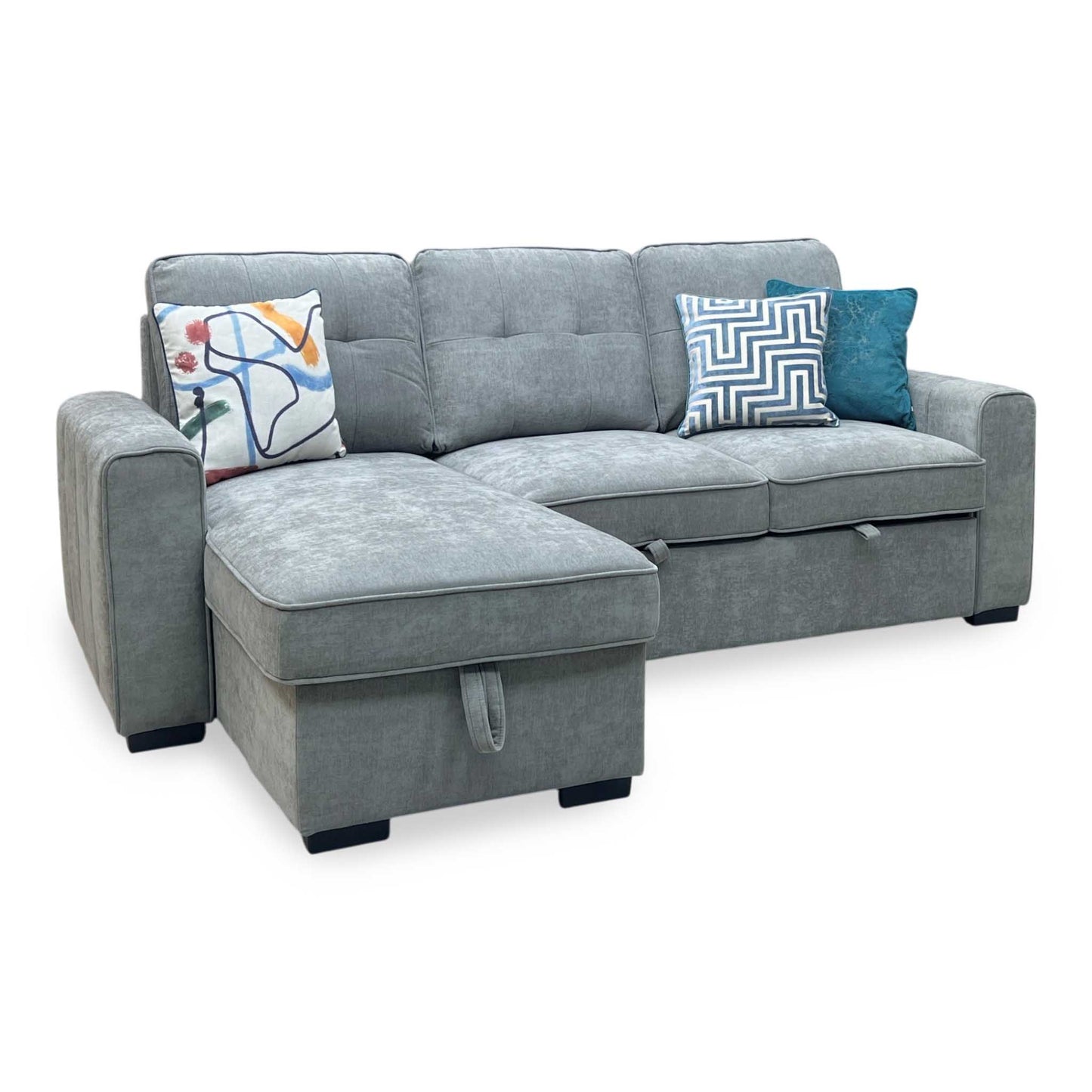 ‘Terry’ Grey Fabric Reversible Corner Sofa Bed with Storage Chaise