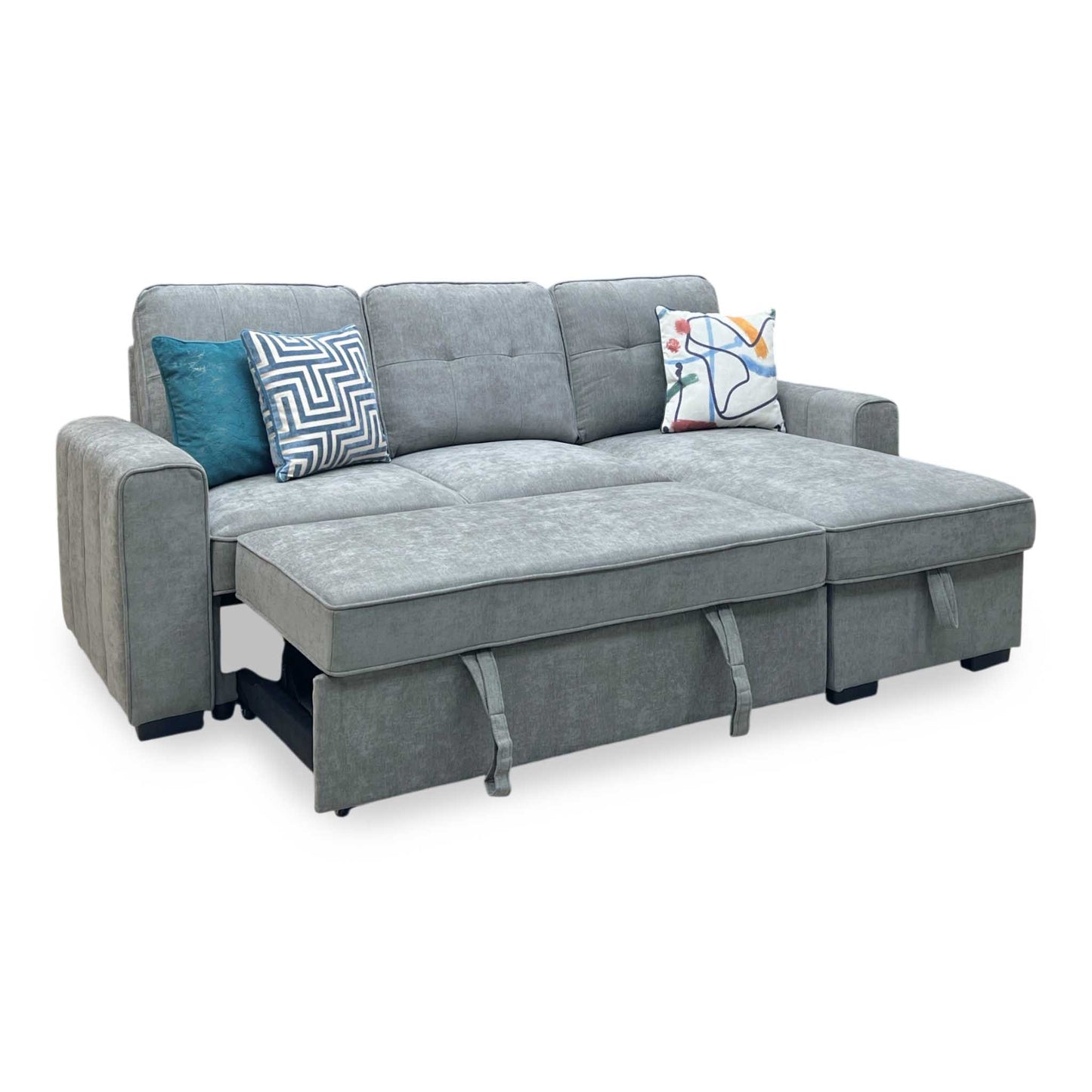 ‘Terry’ Grey Fabric Reversible Corner Sofa Bed with Storage Chaise