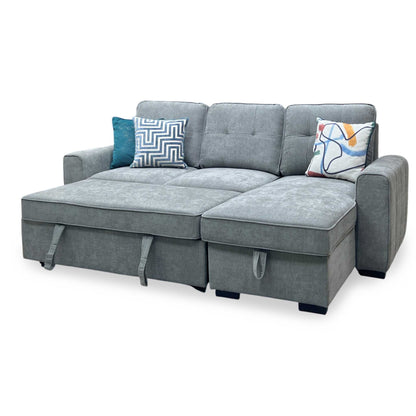 ‘Terry’ Grey Fabric Reversible Corner Sofa Bed with Storage Chaise