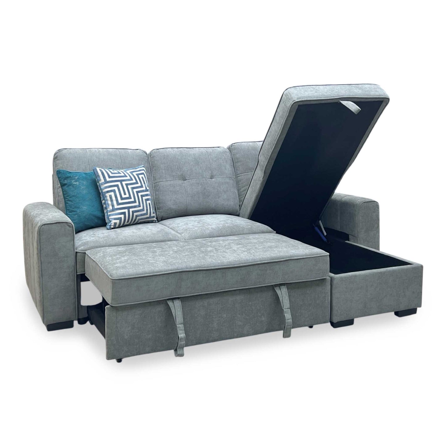 ‘Terry’ Grey Fabric Reversible Corner Sofa Bed with Storage Chaise