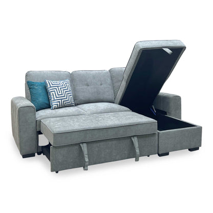 ‘Terry’ Grey Fabric Reversible Corner Sofa Bed with Storage Chaise