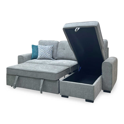 ‘Terry’ Grey Fabric Reversible Corner Sofa Bed with Storage Chaise
